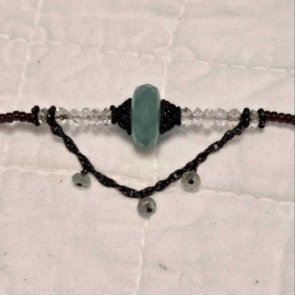 Elegant Beaded Necklace with Aqua and Bronze colored beads. Adjustable length - Picture 7 of 13